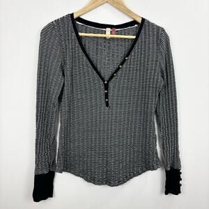 Anthropologie Pilcro Henley Long Sleeve Black and White Womens' Size Medium
